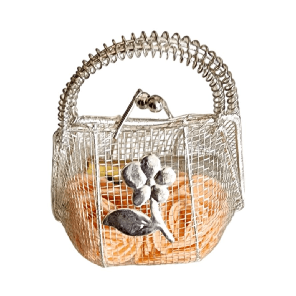 Metal Mesh Giveaway Bag With Decorative Flowers & Mushmoom Perfume 3ml - Silver