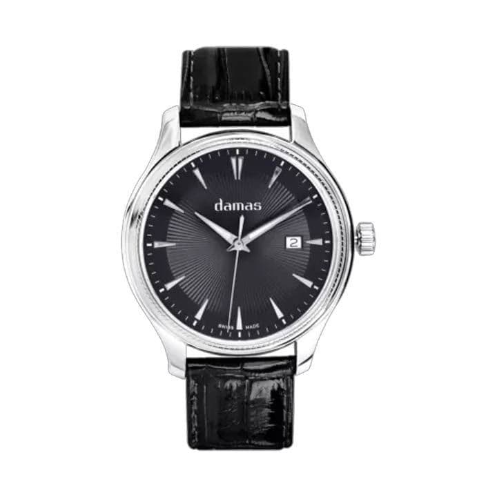 Damas 42 Mm Gents Steel Quartz Watch With Black Strap Dcl-Q42-Wt-Ss-111