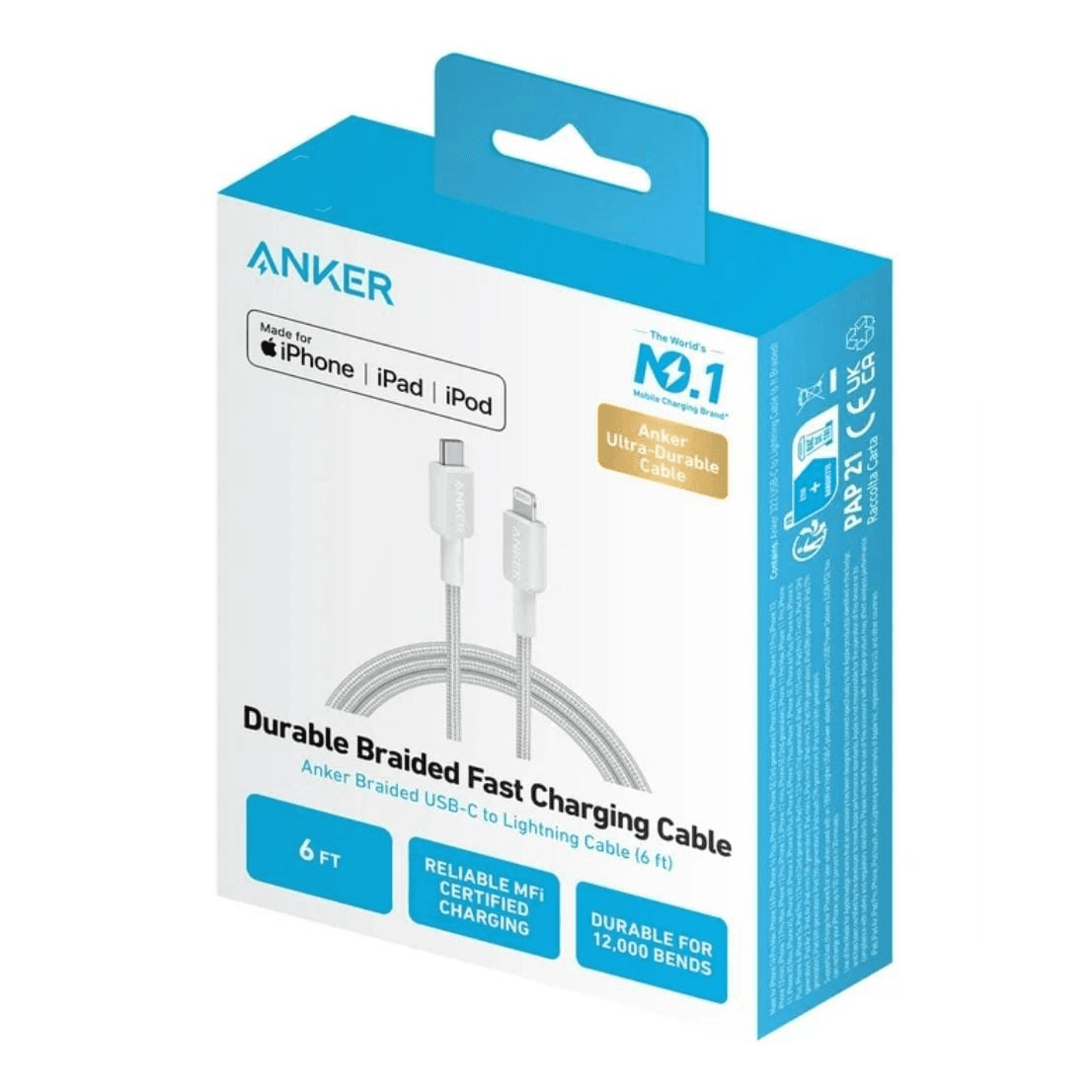 Anker 322 C To Lightning 6 Ft Cable White