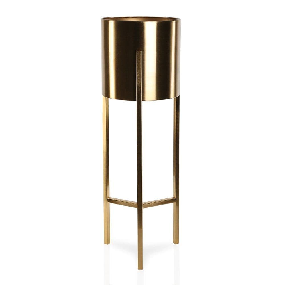 Cylindrical Planter With Stand, Gold – Large