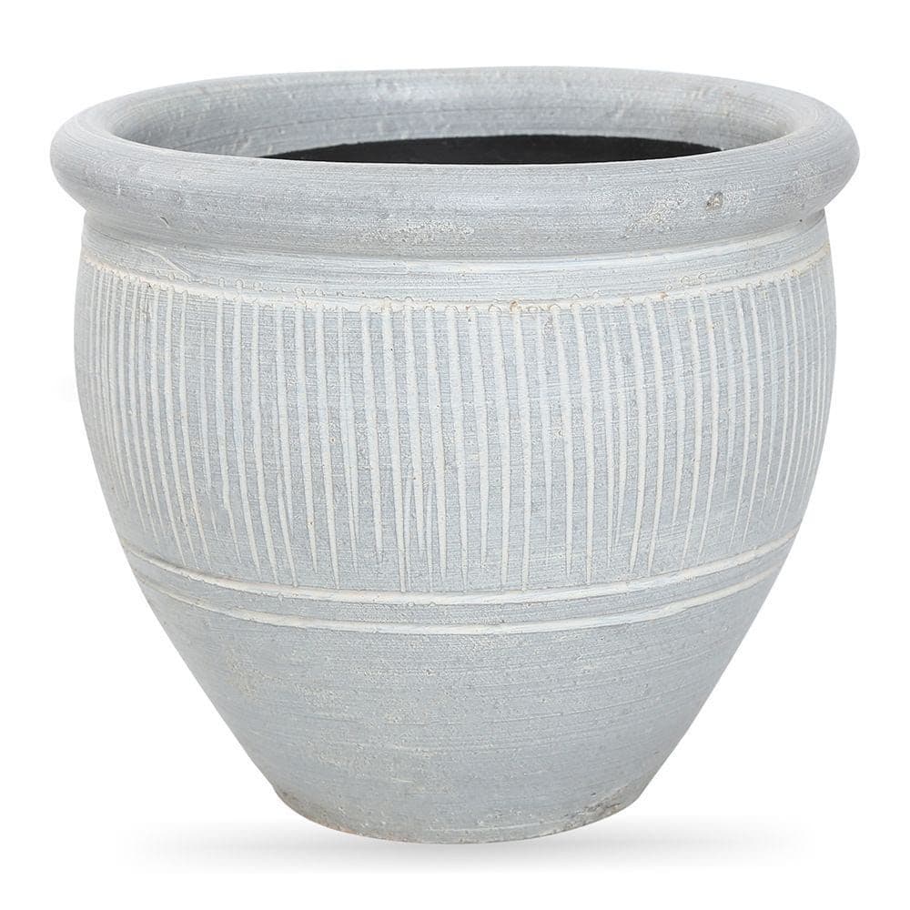 Stripe Earthenware Plant Pot, Grey Â€“ Small, 20 Cms