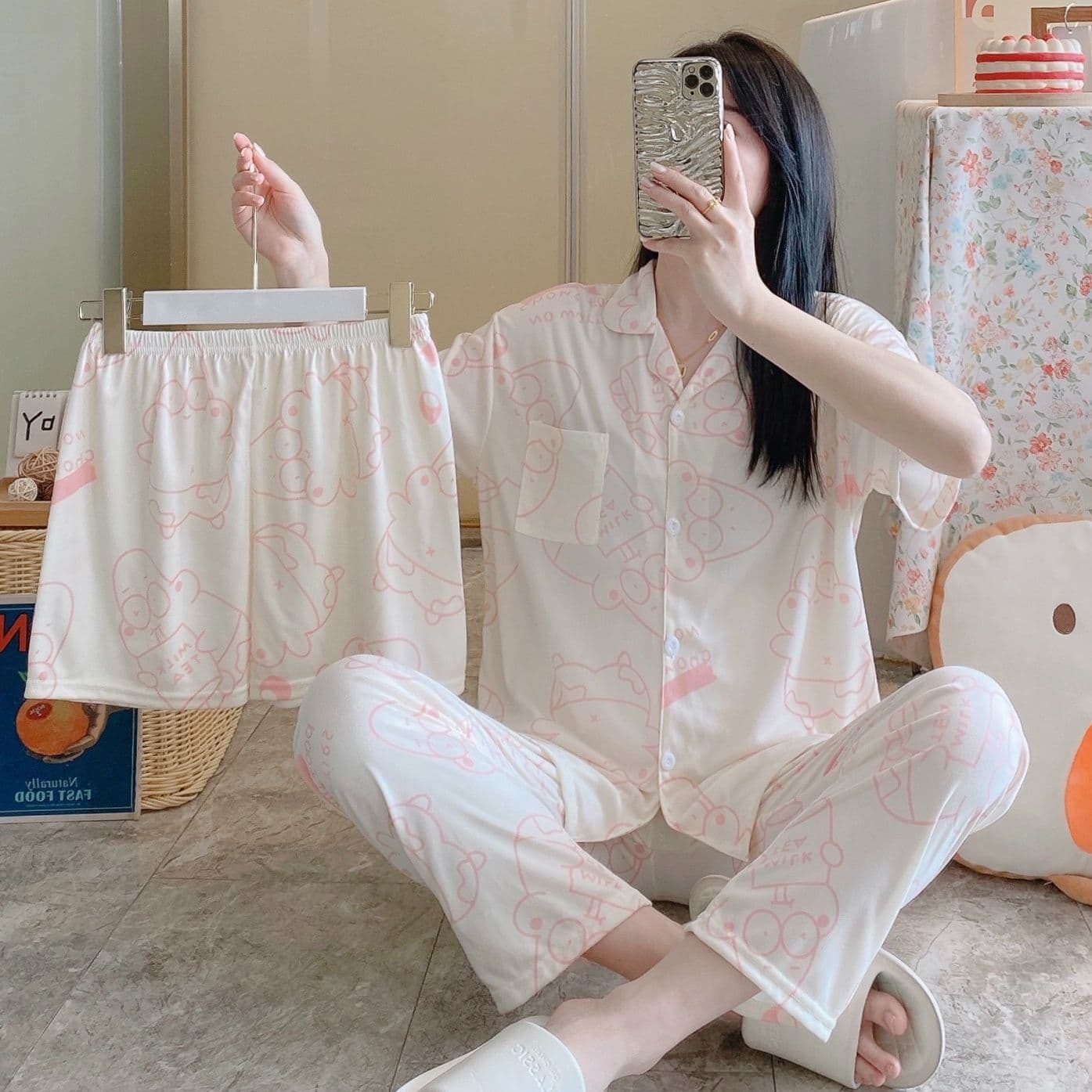 Women'S Spring Autumn Cotton Short Sleeve Pajama Set 2619