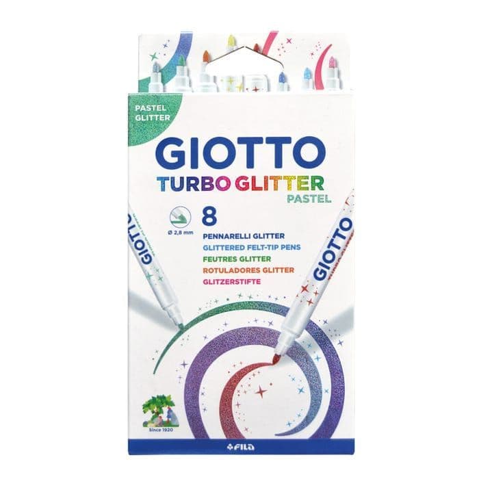 Giotto Turbo Glitter Felt Tip Marker Glitter Pastel Set Of 8Pcs
