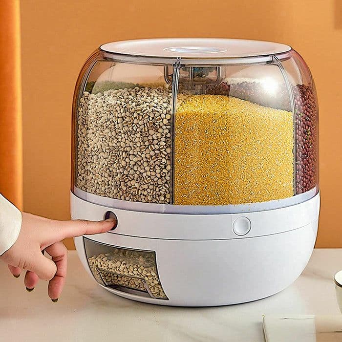 Rotating 6- Grids Rice Cereal Grains Storage Container-5.5Kg