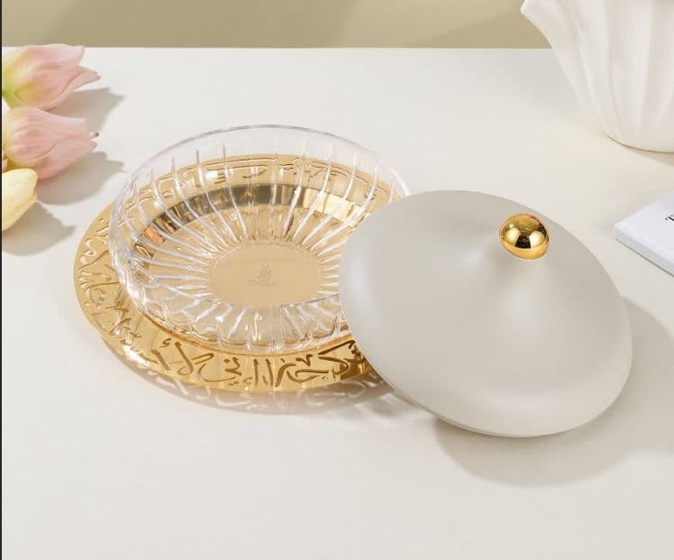 Hj1317 Large Glass Date Bowl From Jiwar - Beige + Gold