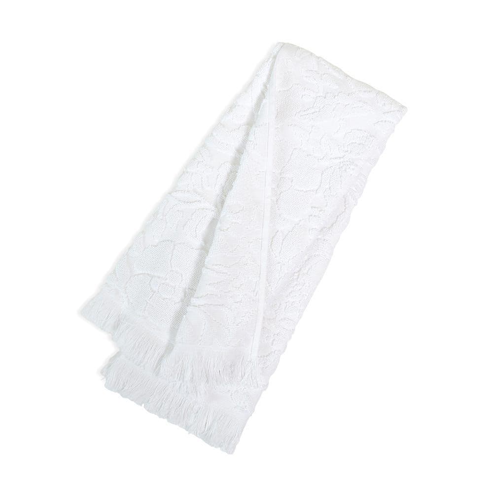 Floral Cotton Jacquard Hand Towel, White - 500 Gsm, 50Cm