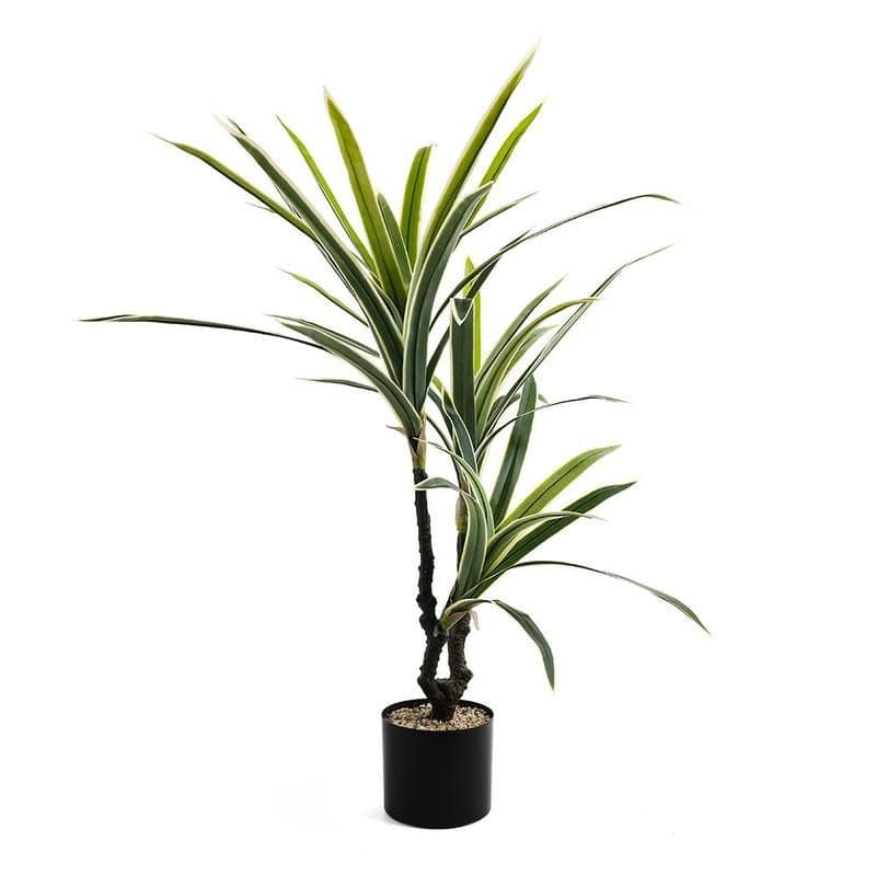 Yucca Plant In Stone Planter, Green & Black - 70X94Cm