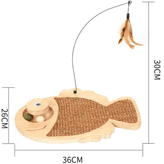 Solid Wood Pine Board + Sisal + Steel Wire + Feather + Cat Grass Ball-F