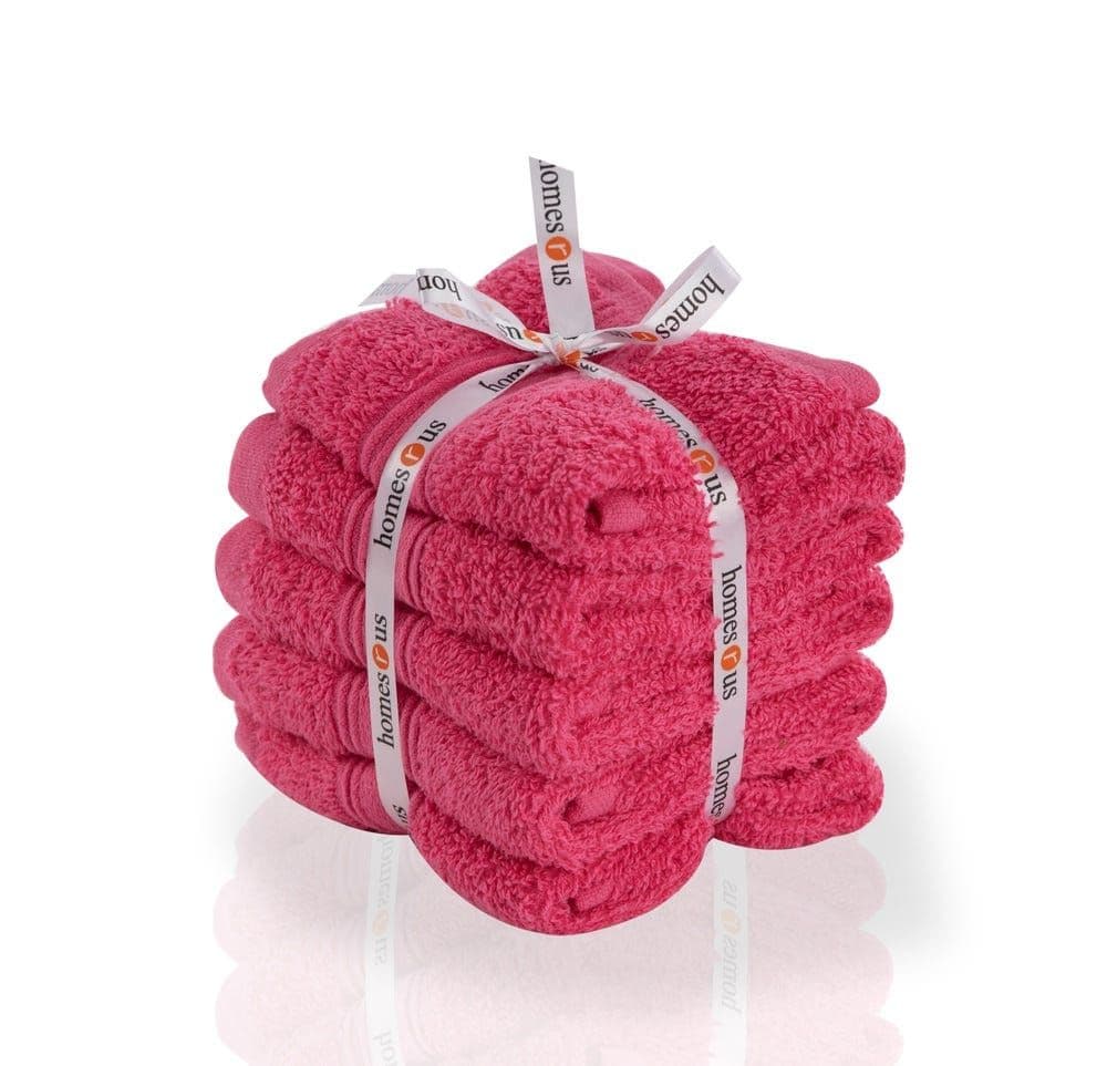 Chroma 5-Piece Cotton Face Towel Set, Fuchsia - 30 X 30 Cms