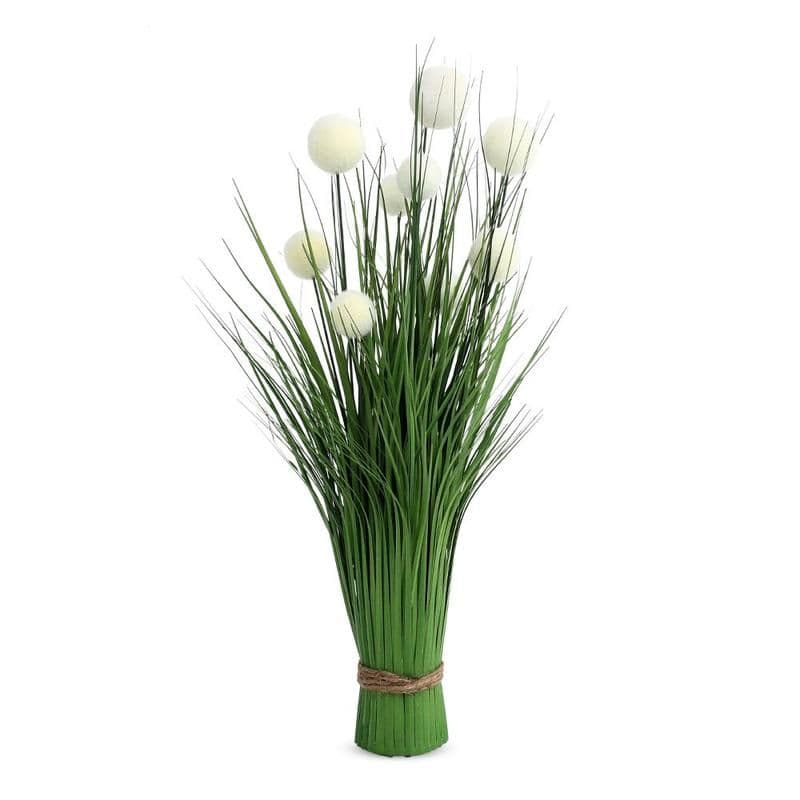 Alex Grass And Flower Decor, Green & White - 50Cm