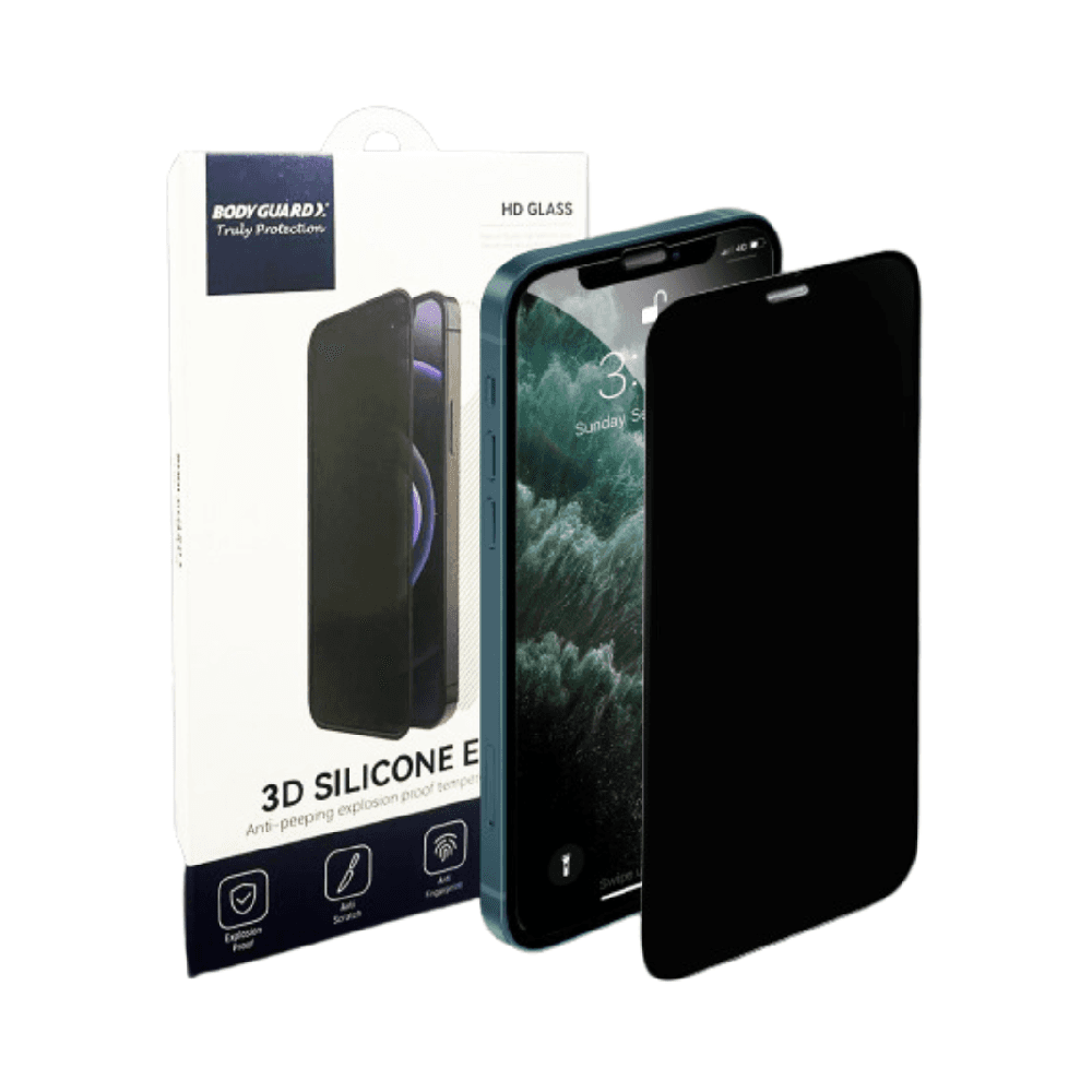 Bodyguardz Silicone Edge Tempered Privacy Glass Iphone 14 & 14 Pro Screen Protector