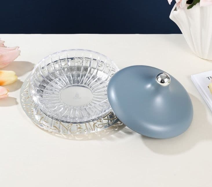 Hj1313 Medium Glass Date Bowl From Jiwar - Blue + Silver