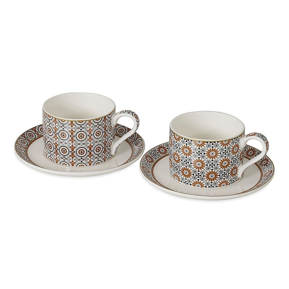 Geoethnic Cup & Saucer, Multicolour - 240Ml, Set Of 2