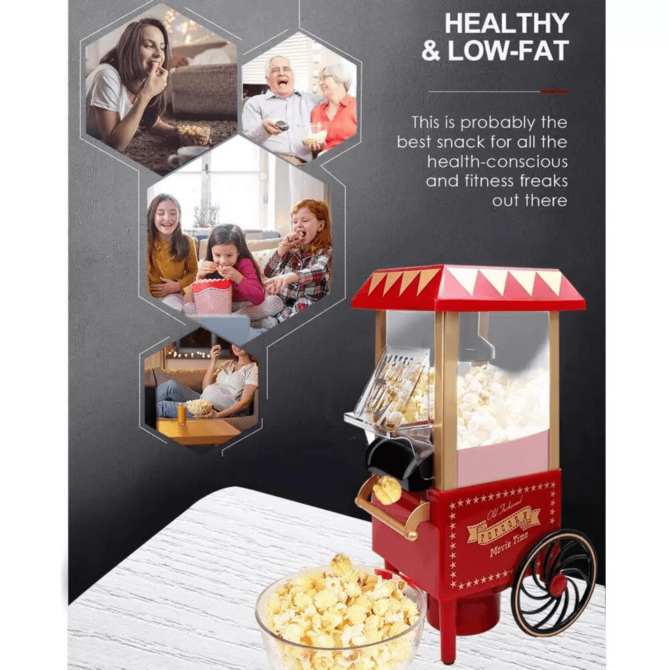 HOUSNAT Popcorn Maker 1200W, Home Hot Air Popcorn Machine, Healthy & Fat-Free, Easy to Clean & Use, Best Theater Popcorn Popper for Movie Night,Parties, Kids Birthday Party Favorites, Red