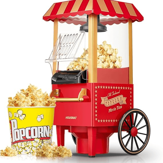 HOUSNAT Popcorn Maker 1200W, Home Hot Air Popcorn Machine, Healthy & Fat-Free, Easy to Clean & Use, Best Theater Popcorn Popper for Movie Night,Parties, Kids Birthday Party Favorites, Red
