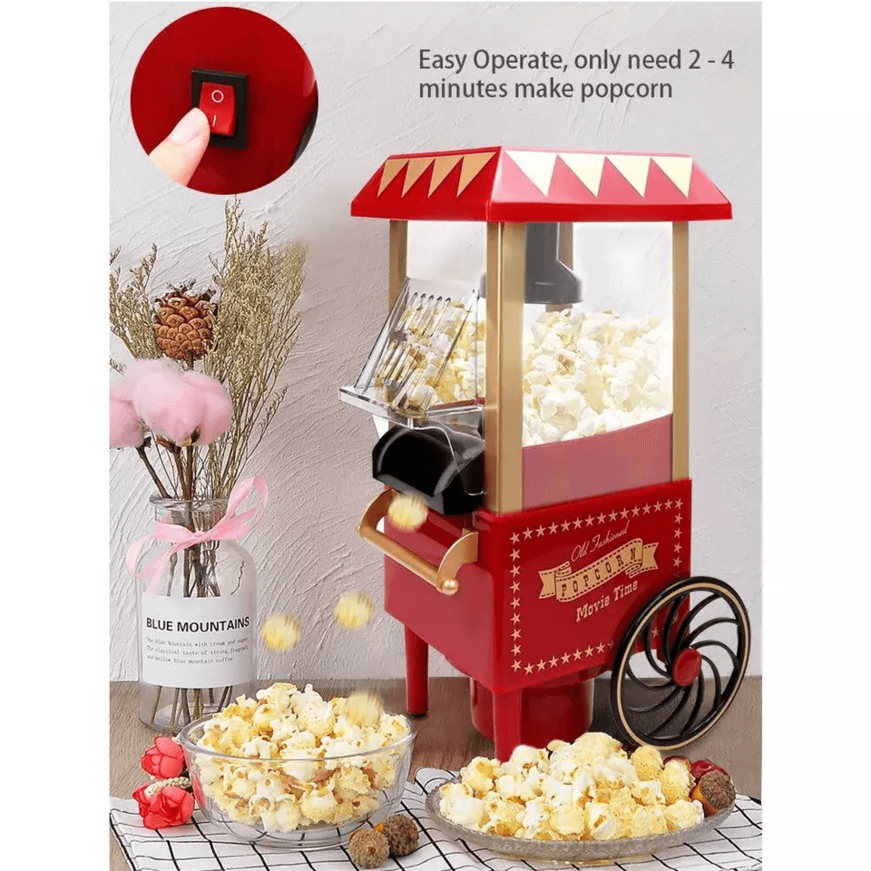 HOUSNAT Popcorn Maker 1200W, Home Hot Air Popcorn Machine, Healthy & Fat-Free, Easy to Clean & Use, Best Theater Popcorn Popper for Movie Night,Parties, Kids Birthday Party Favorites, Red