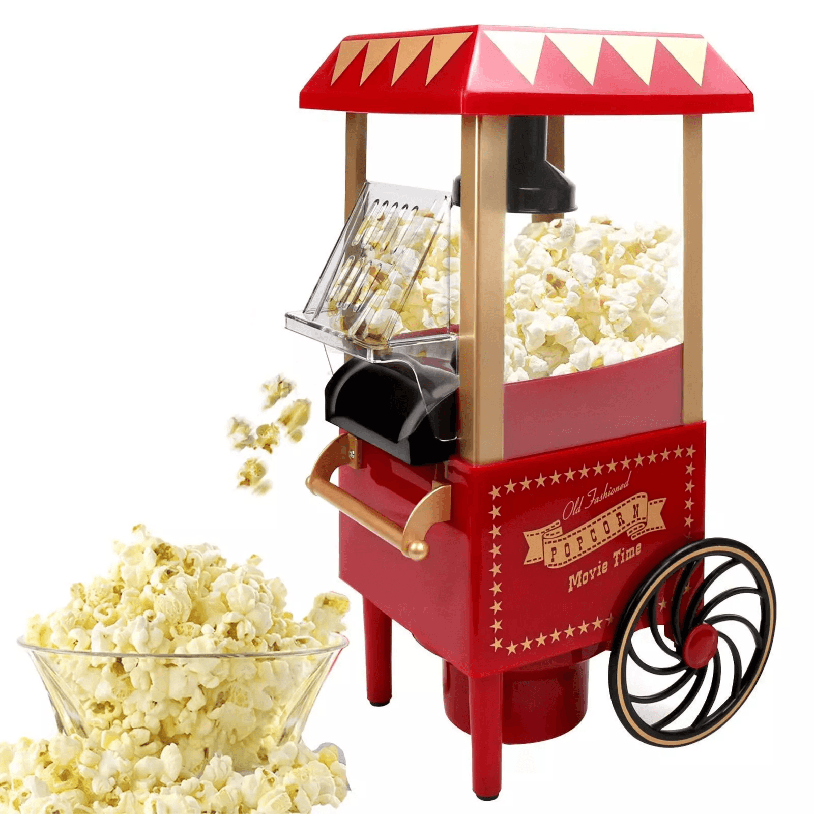 HOUSNAT Popcorn Maker 1200W, Home Hot Air Popcorn Machine, Healthy & Fat-Free, Easy to Clean & Use, Best Theater Popcorn Popper for Movie Night,Parties, Kids Birthday Party Favorites, Red
