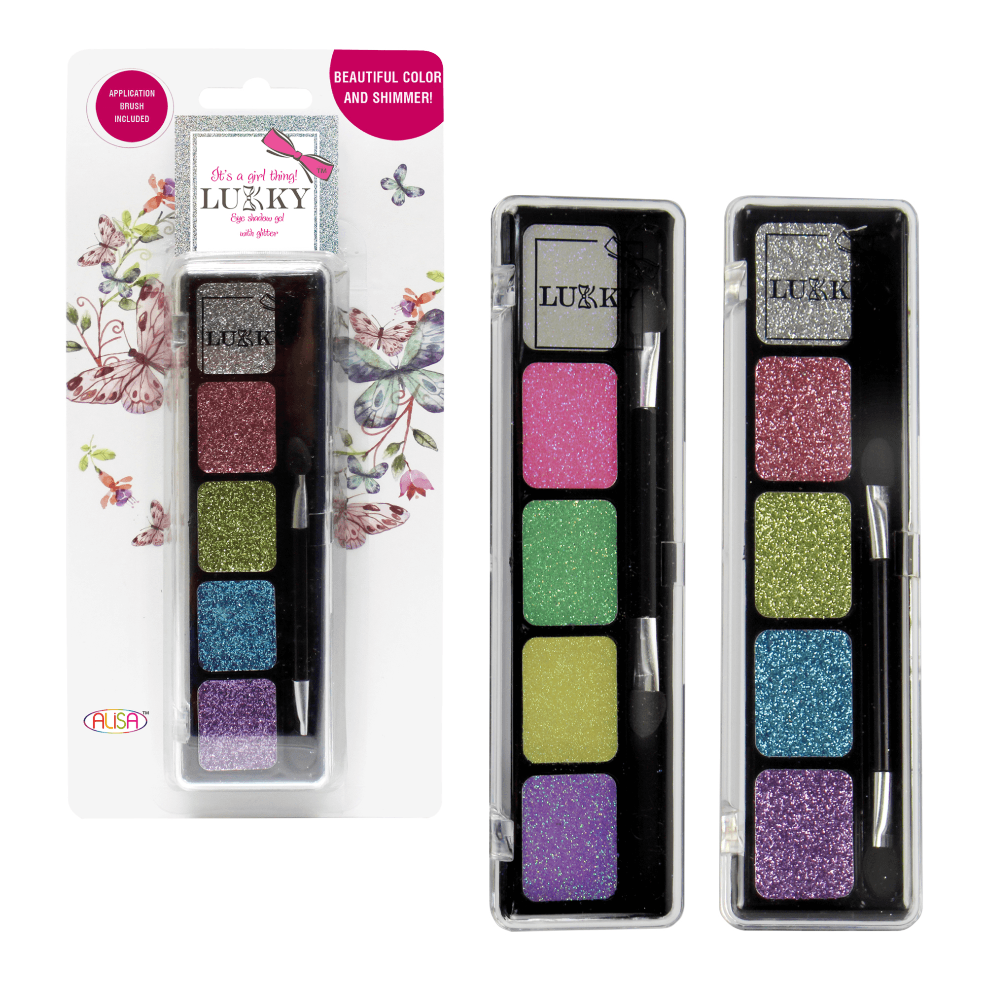 Lukky Eye Shadow Gel With Glitter With Applicator Brush Bright Colors