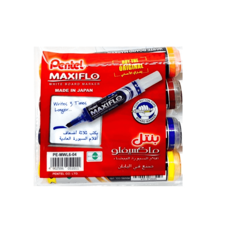 Pentel Maxiflo Whiteboard Markers Chisel Tip 4 Orange, Purple, Yellow & Brown 295
