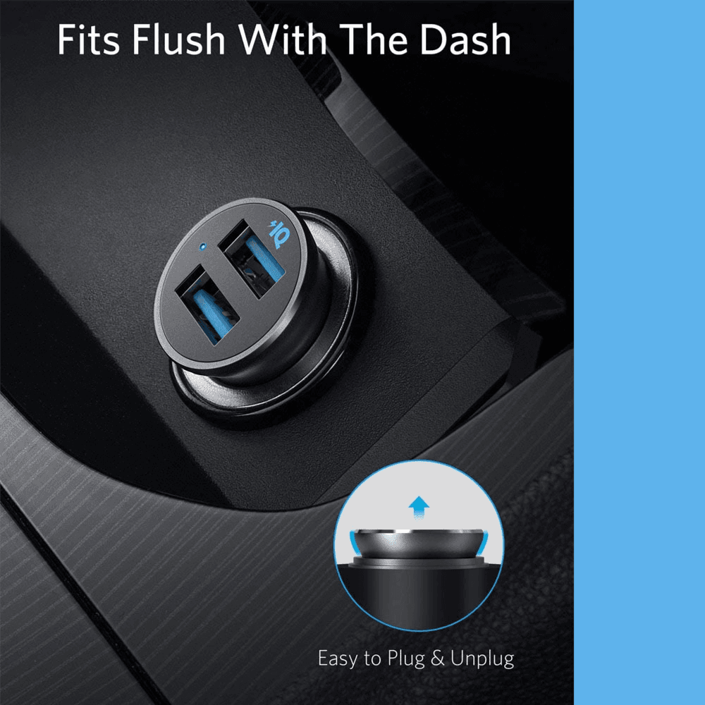 Anker PowerDrive 2 شاحن سيارة ، شاحن سيارة ميني من سبائك الألومنيوم 24 واط مزدوج USB - A2727H12